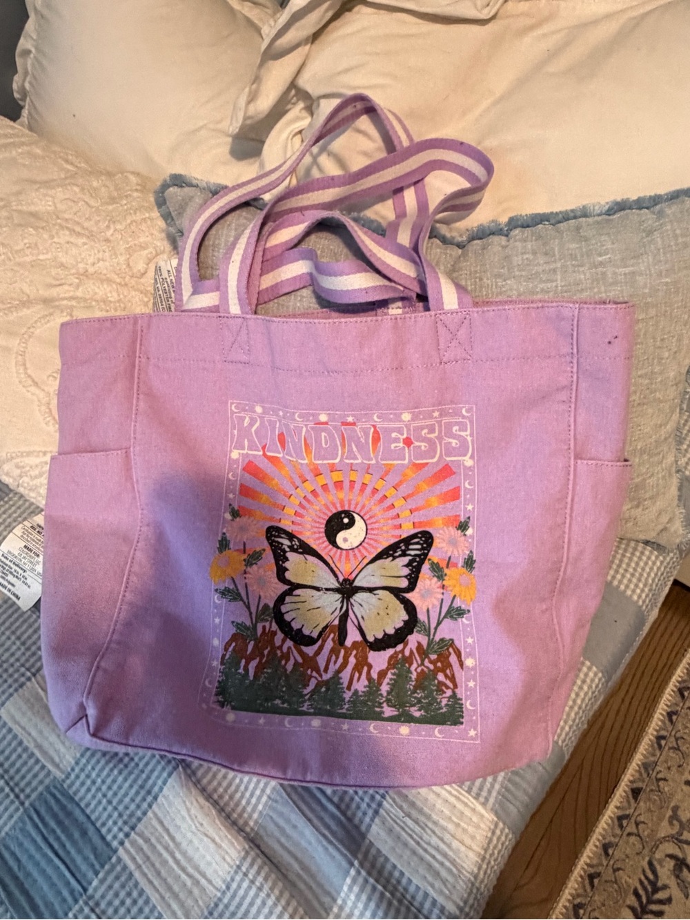 Kindness Butterfly Canvas Tote Bag - Pink